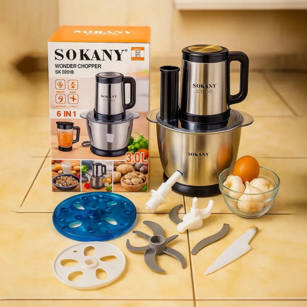 Sokany wonder chopper with accessories on a wooden surface