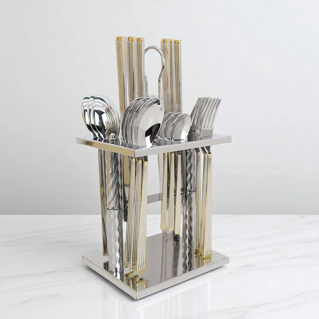 Cutlery Set 24PCS Set (SS+Golden Border)