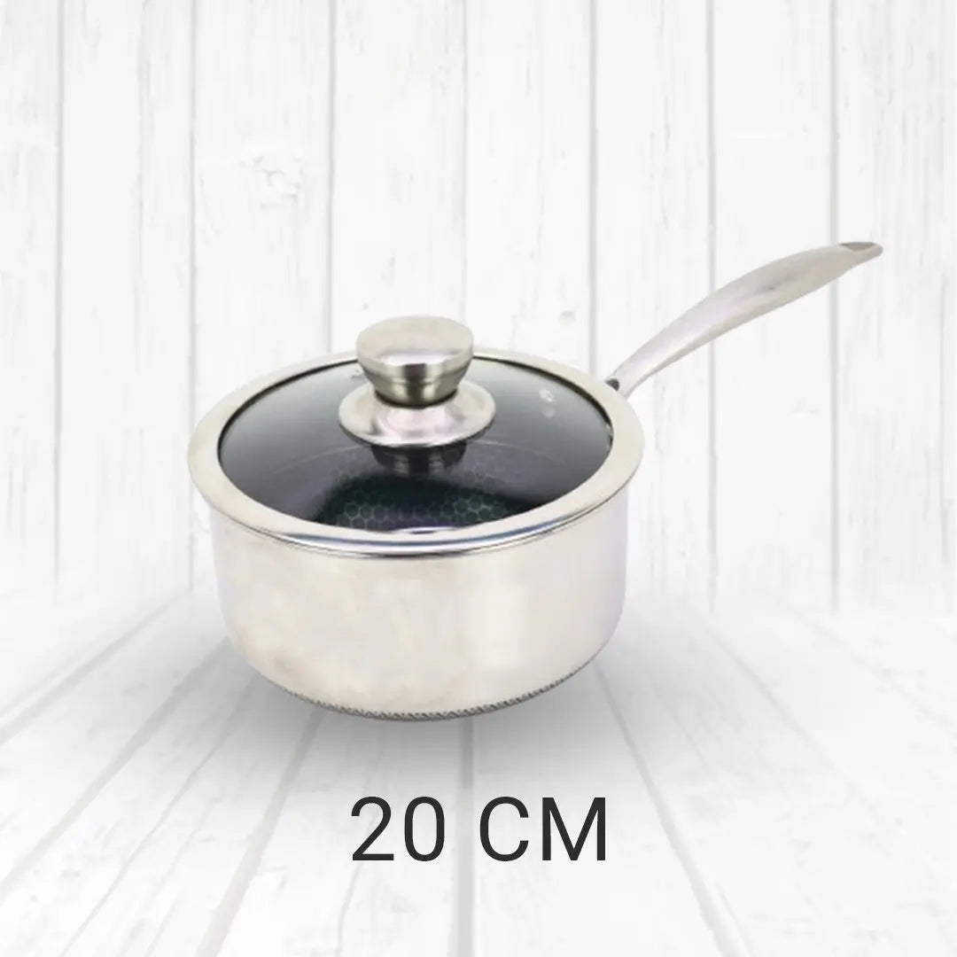 Uncoated Honeycomb Design Stainless Steel/Milk Pan with Glass Lid