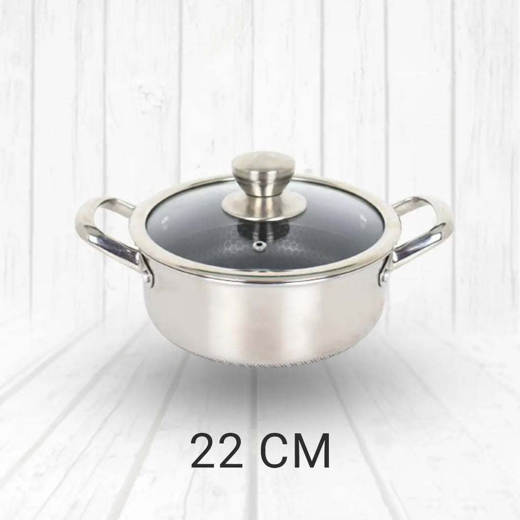 Uncoated Honeycomb Design Stainless Steel/Casserole with Glass Lid