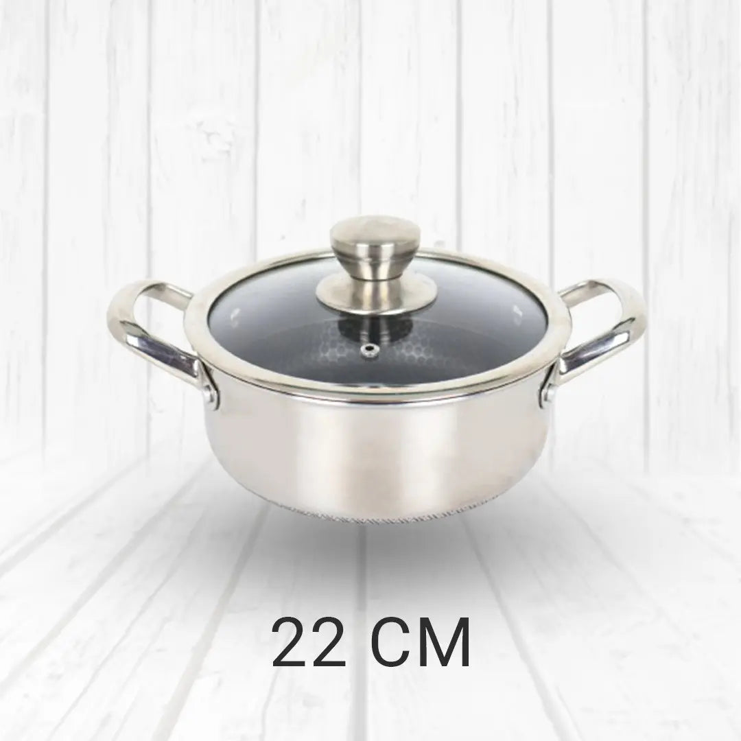 Uncoated Honeycomb Design Stainless Steel/Casserole with Glass Lid