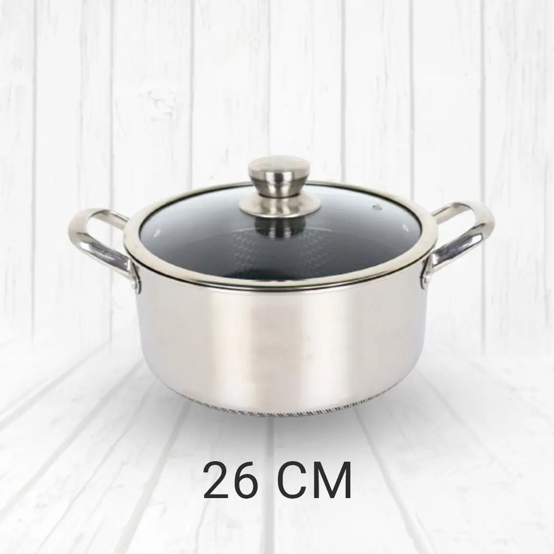 Uncoated Honeycomb Design Stainless Steel/Casserole with Glass Lid
