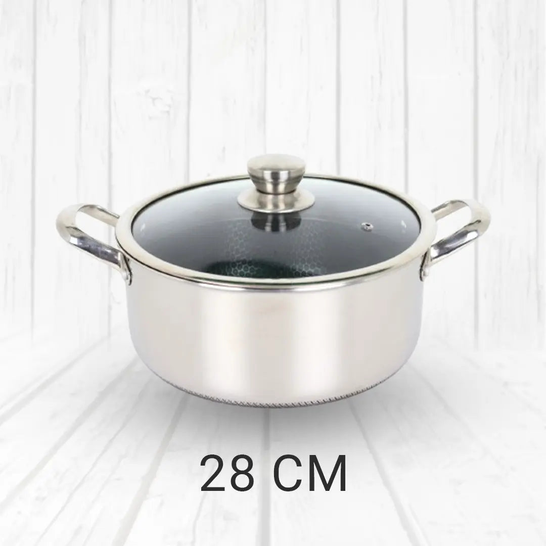 Uncoated Honeycomb Design Stainless Steel/Casserole with Glass Lid