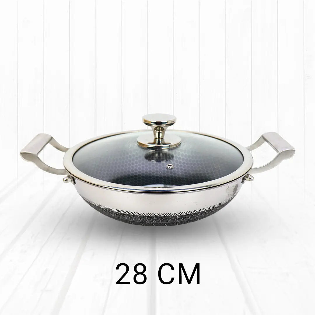 Honeycomb Design Stainless Steel Karai with Lid