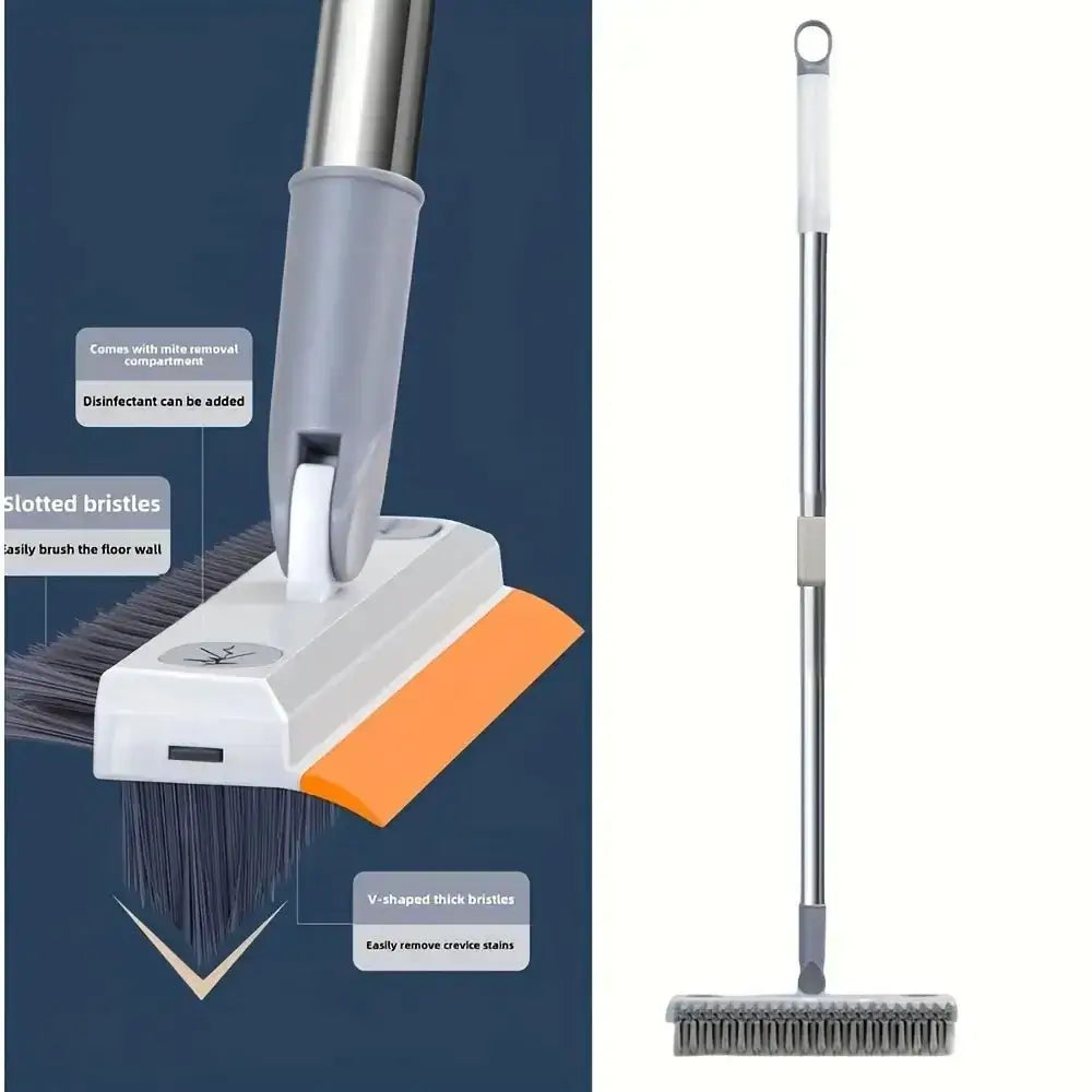 3-in-1 Bathroom Cleaning Brush Set with Long Handle, 180° Rotating Head, Tile and Floor Scrubber with Wiper 1pcs