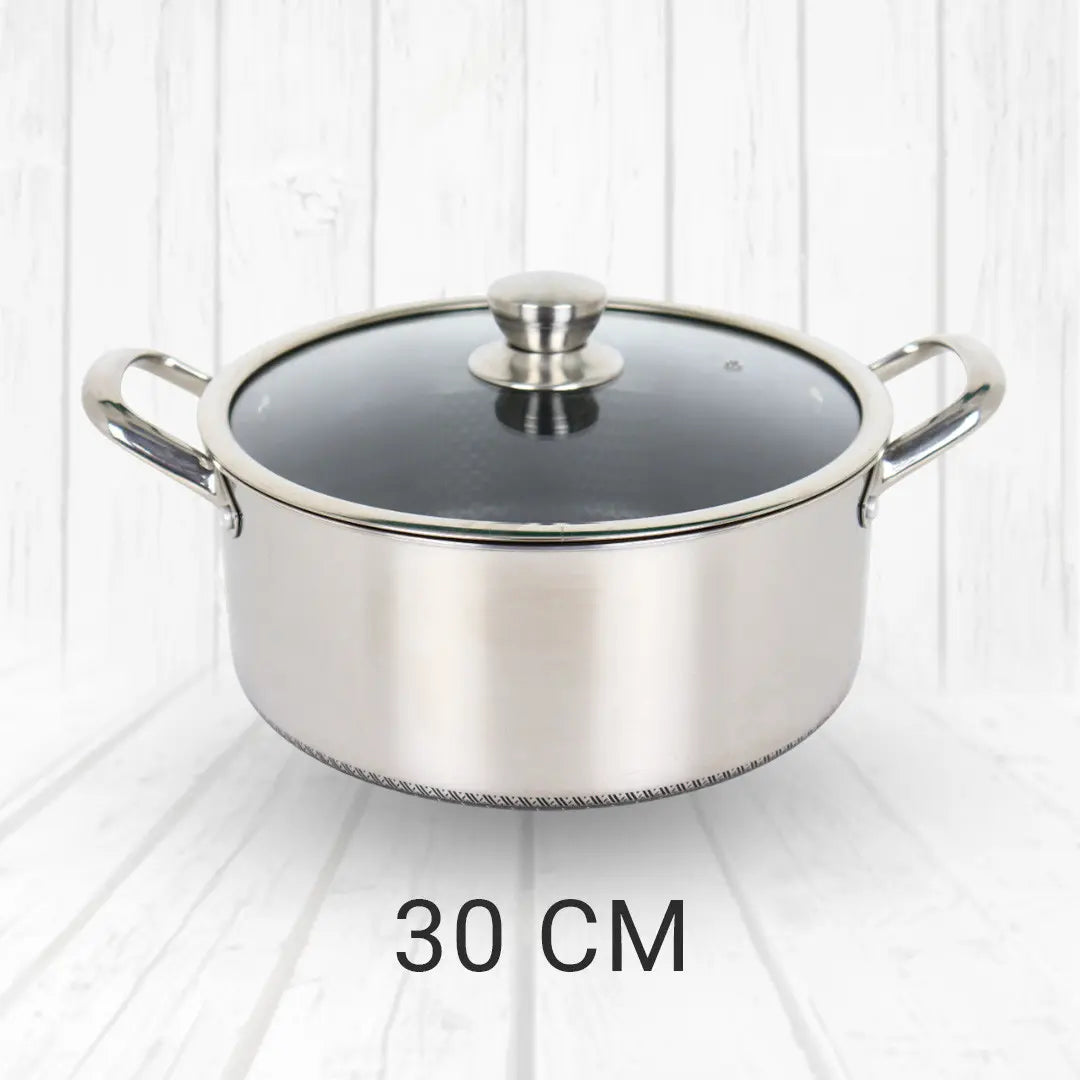 Uncoated Honeycomb Design Stainless Steel/Casserole with Glass Lid