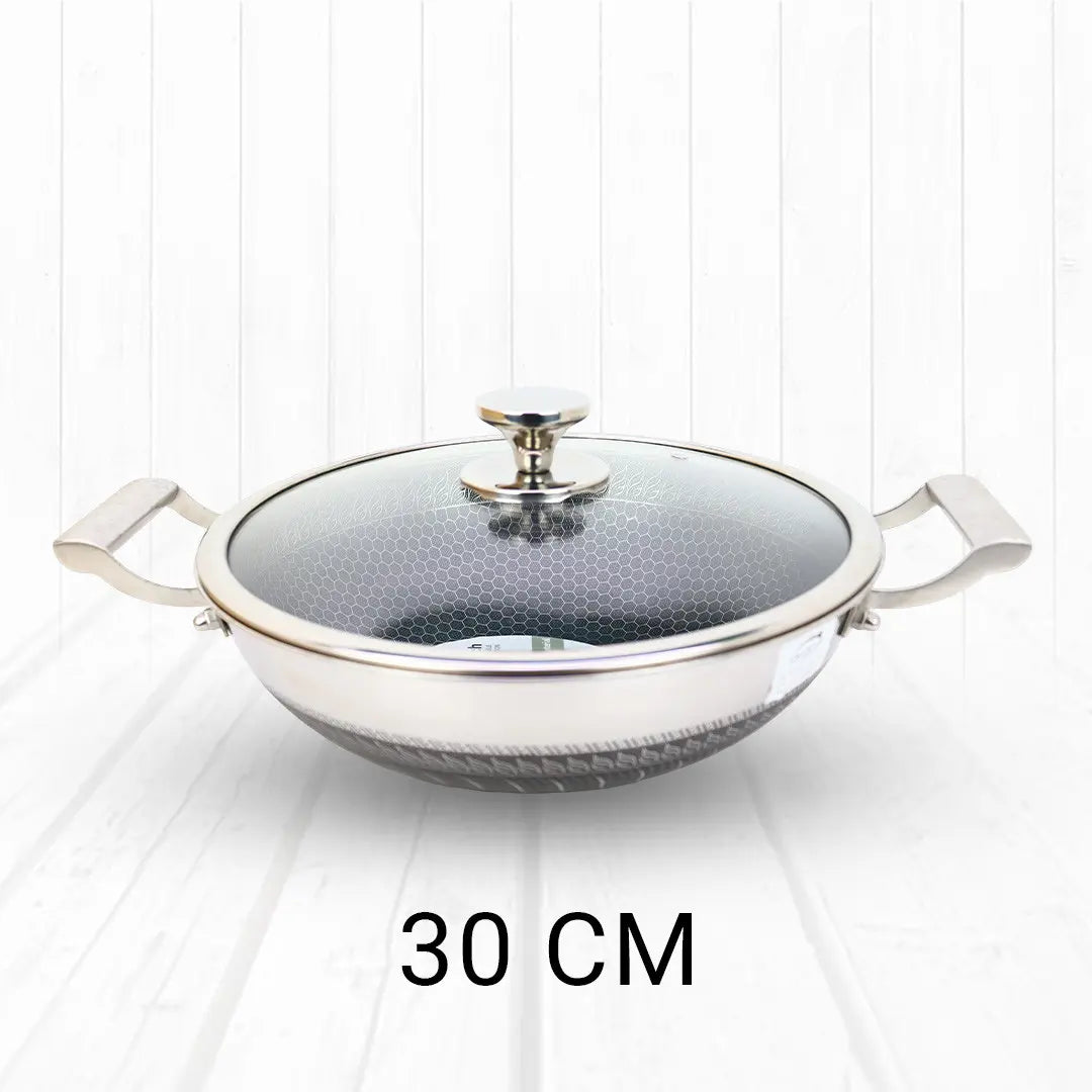 Honeycomb Design Stainless Steel Karai with Lid