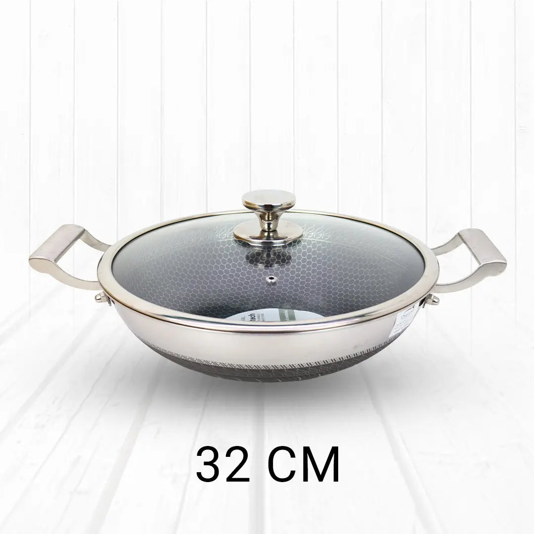Honeycomb Design Stainless Steel Karai with Lid