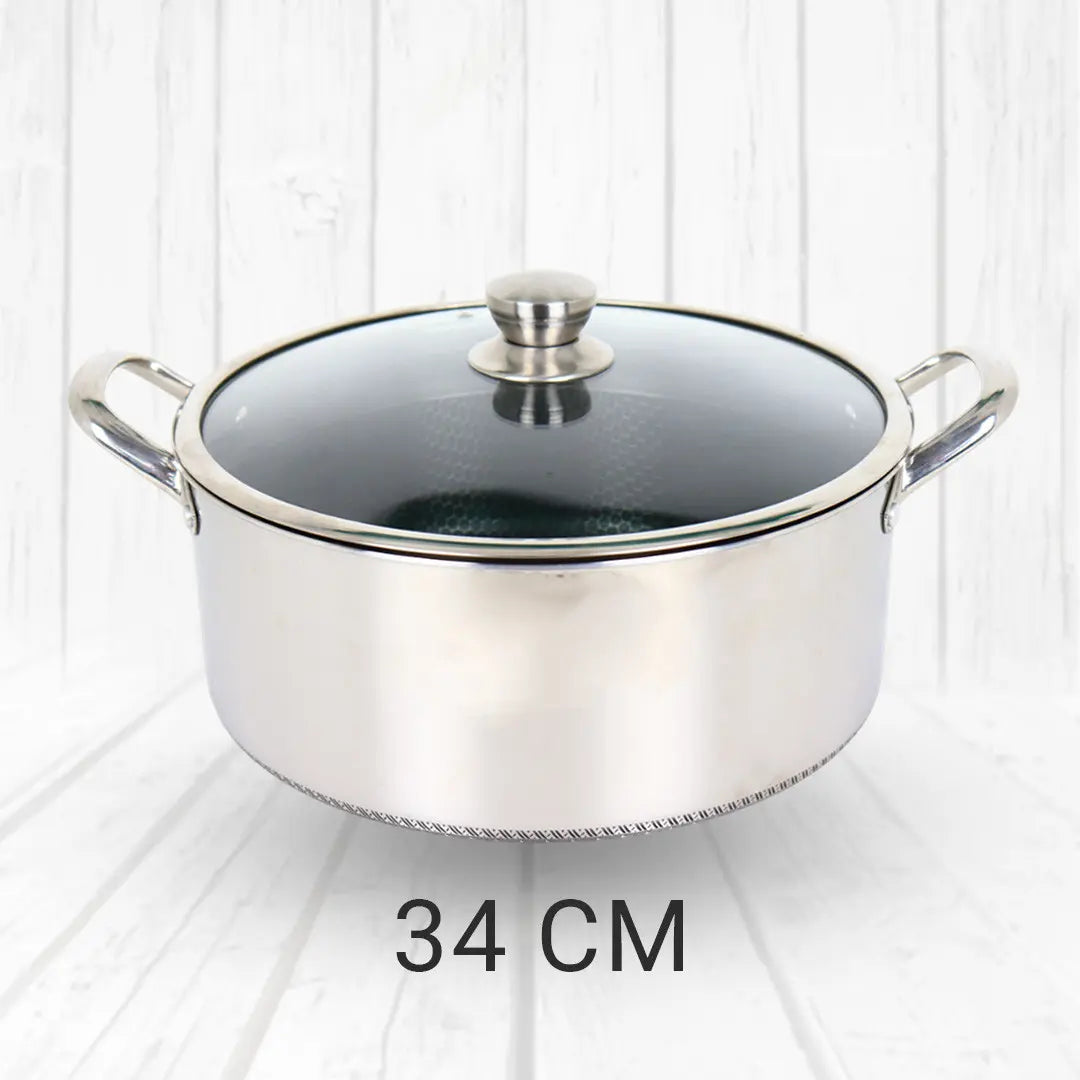 Uncoated Honeycomb Design Stainless Steel/Casserole with Glass Lid