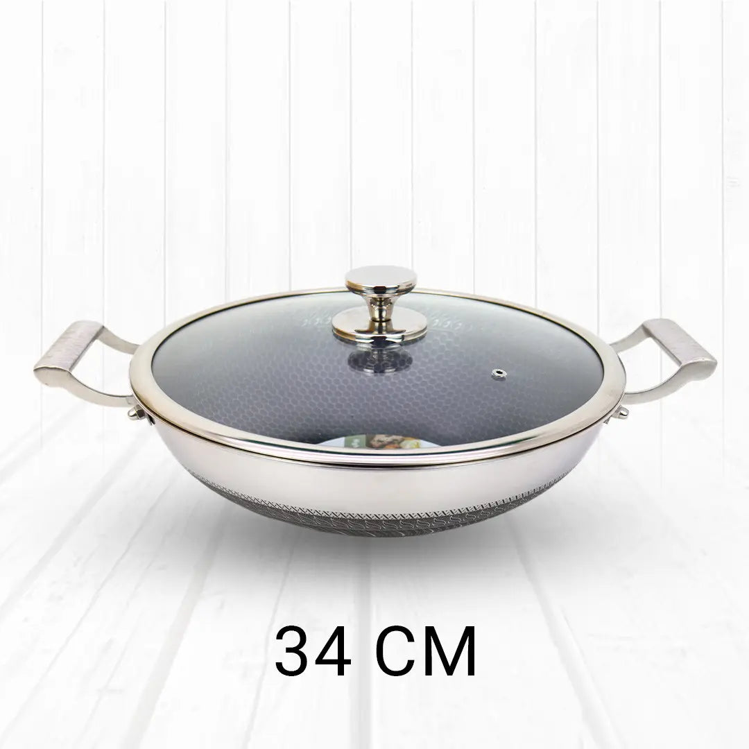 Honeycomb Design Stainless Steel Karai with Lid