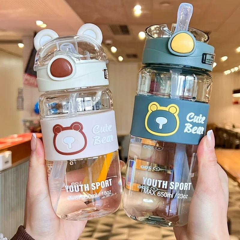 Cute Bear Youth Sport Water Bottle 550ml / 650ml – BPA Free Leak Proof Kids & Sports Bottle