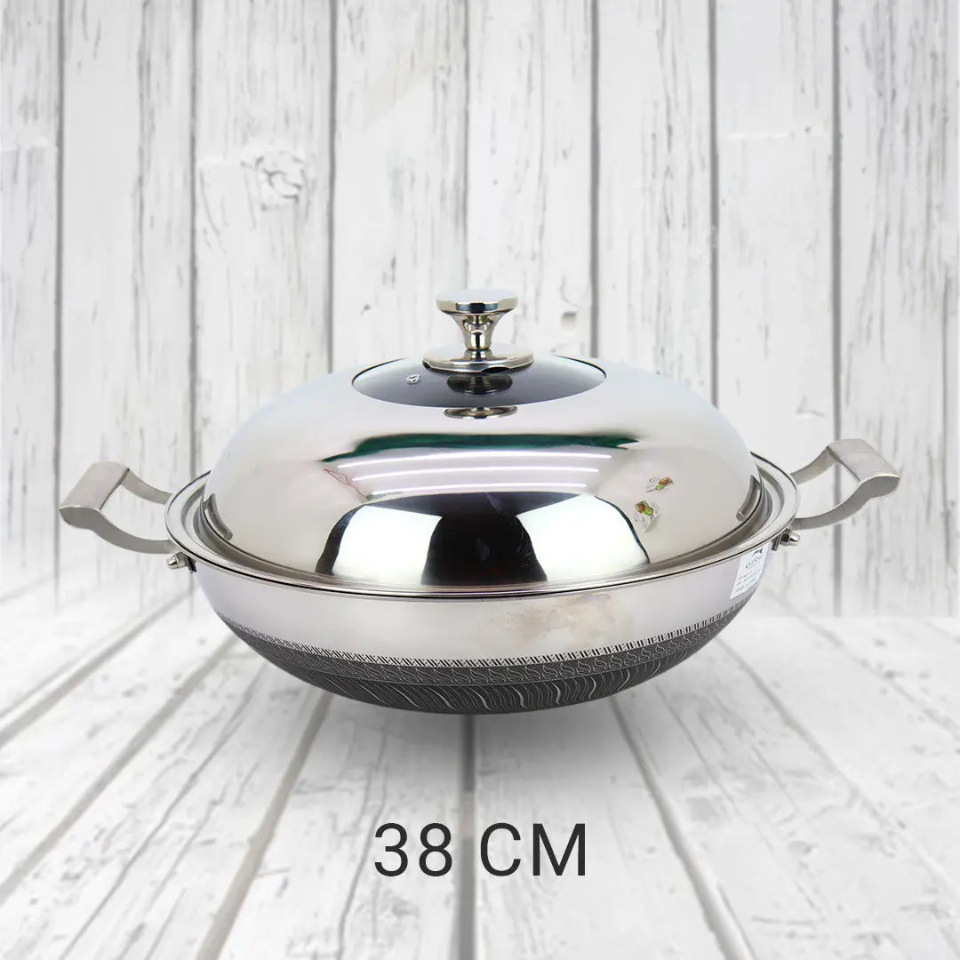 Uncoated Honeycomb Design Stainless Steel/Karai with SS/Glass Lid
