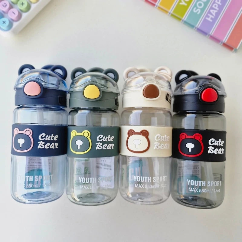 Cute Bear Youth Sport Water Bottle 550ml / 650ml – BPA Free Leak Proof Kids & Sports Bottle