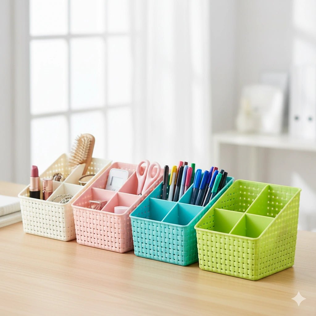 4 - Grid Desktop Storage Box – Multicolor Organizer (1pc) - KT Bazar BD Shop