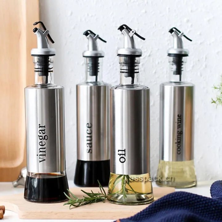 500ml Glass Oil Dispenser – Kitchen Oil Jar with Stainless Steel Cover - KT Bazar BD Shop
