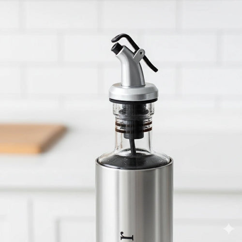 500ml Glass Oil Dispenser – Kitchen Oil Jar with Stainless Steel Cover - KT Bazar BD Shop