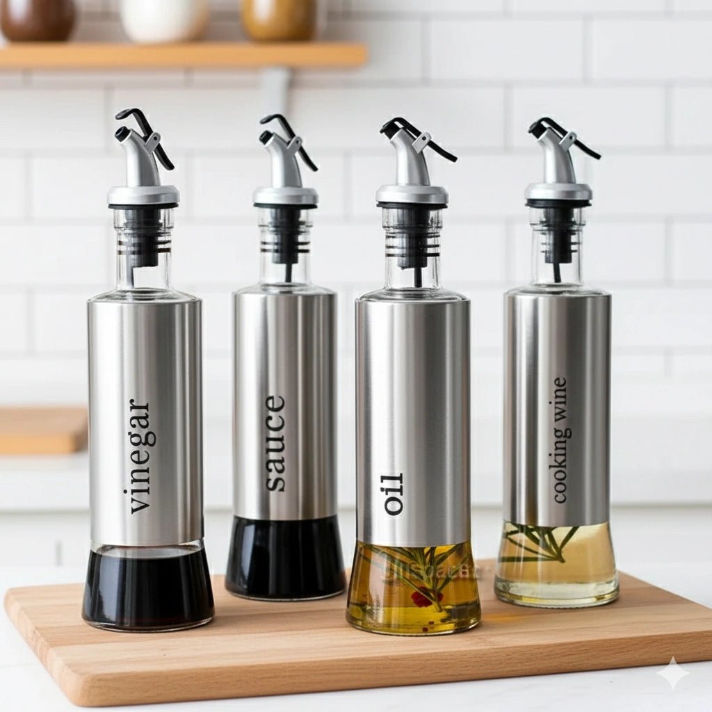 500ml Glass Oil Dispenser – Kitchen Oil Jar with Stainless Steel Cover - KT Bazar BD Shop