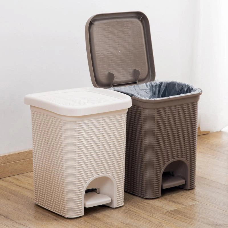 Rattan Style Pedal Trash Bin – Elegant Plastic Dustbin with Lid (Multiple Sizes)