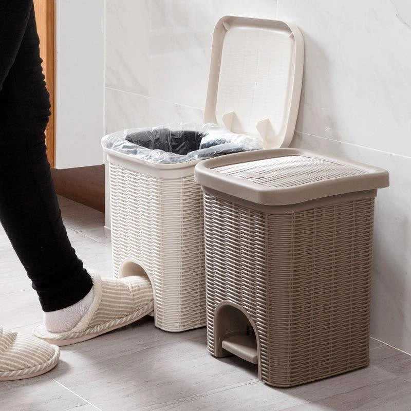 Rattan Style Pedal Trash Bin – Elegant Plastic Dustbin with Lid (Multiple Sizes)