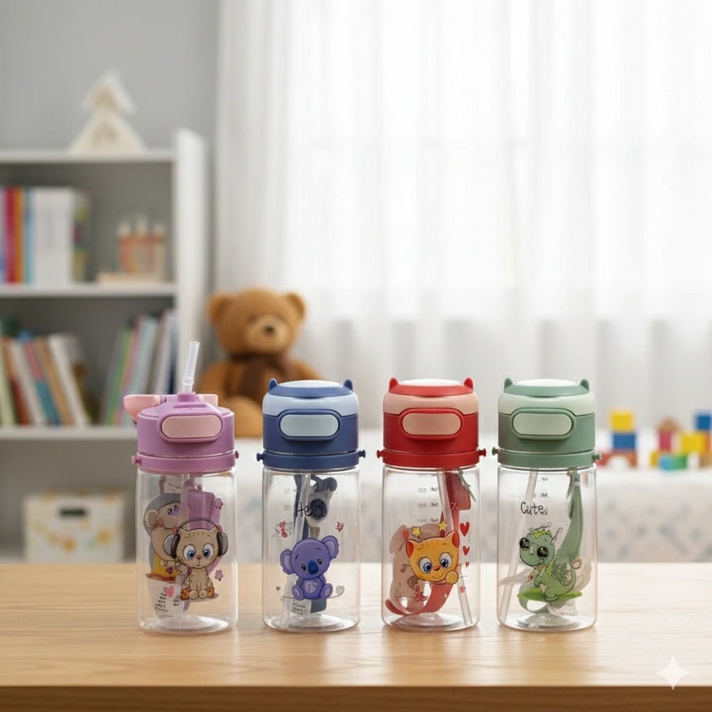 550ml BPA - Free Kids Water Bottle – Cute Clear Plastic Bottle with Flip - Top Lid & Silicone Straw - KT Bazar BD Shop