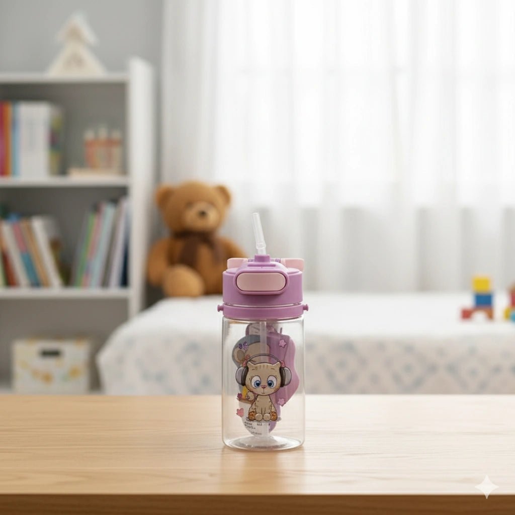 550ml BPA - Free Kids Water Bottle – Cute Clear Plastic Bottle with Flip - Top Lid & Silicone Straw - KT Bazar BD Shop