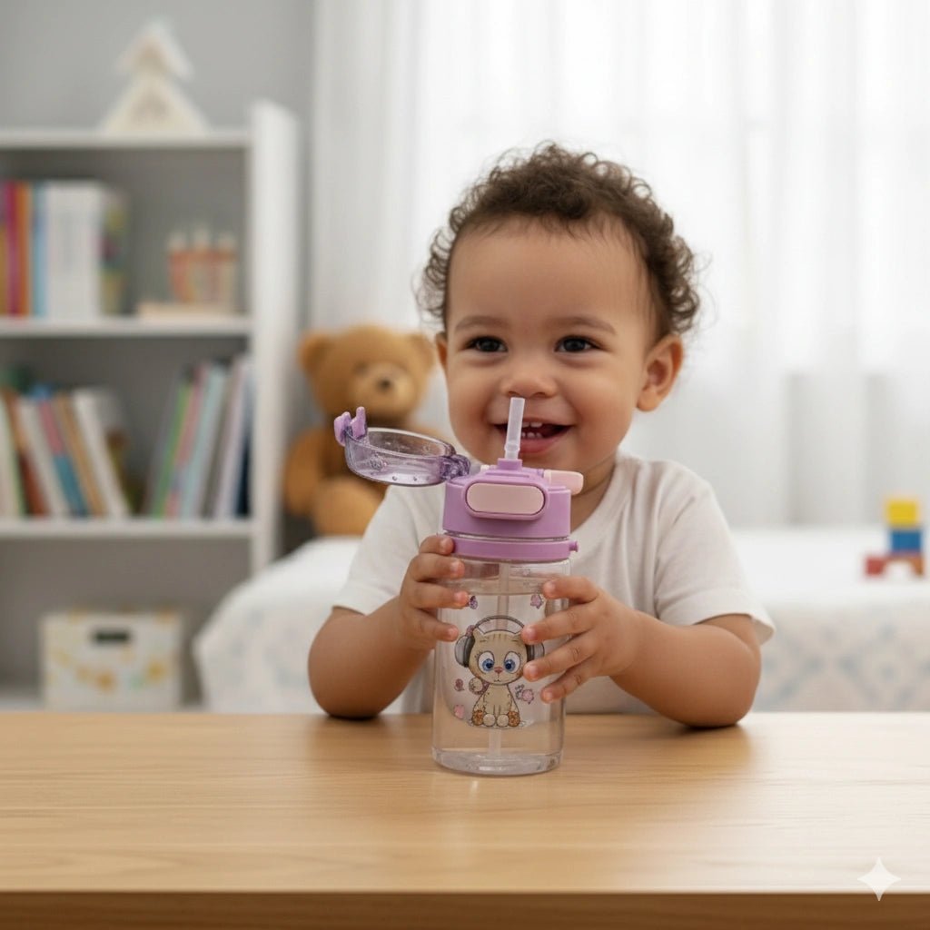 550ml BPA - Free Kids Water Bottle – Cute Clear Plastic Bottle with Flip - Top Lid & Silicone Straw - KT Bazar BD Shop