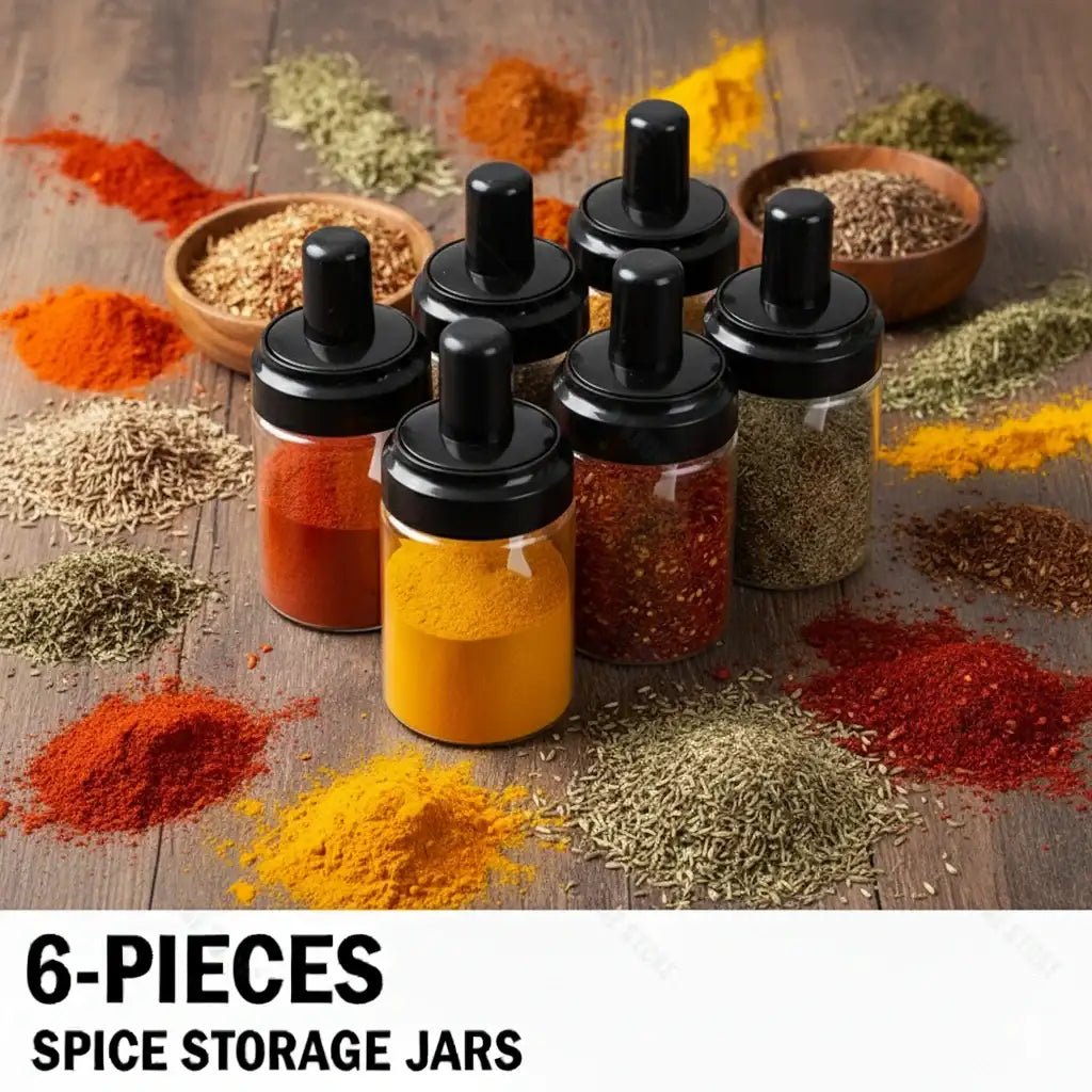 6 - Piece Spice Jar Set – Seasoning Containers with Lids & Spoons for Kitchen Storage - KT Bazar BD Shop