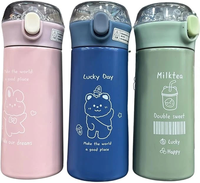 Children's Stainless Steel Bottle 380ml & 500ml with Silicone Straw