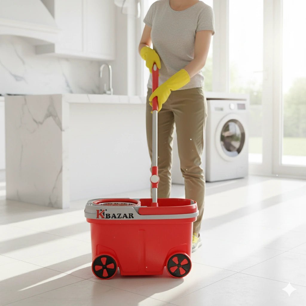 8 Wheel BMW Mop Bucket 20 Litre (Blue & Red) - KT Bazar BD Shop