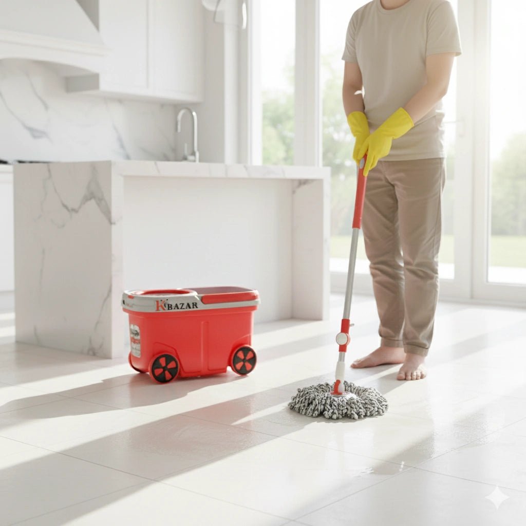 8 Wheel BMW Mop Bucket 20 Litre (Blue & Red) - KT Bazar BD Shop