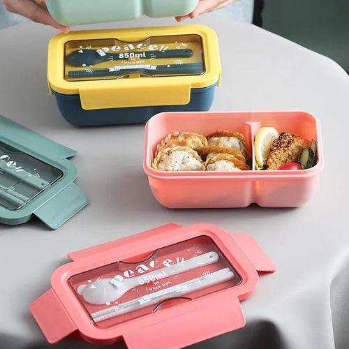 850ml Lightweight Tiffin Box – Leakproof Lunch Container with Spoon & Chopsticks - KT Bazar BD Shop