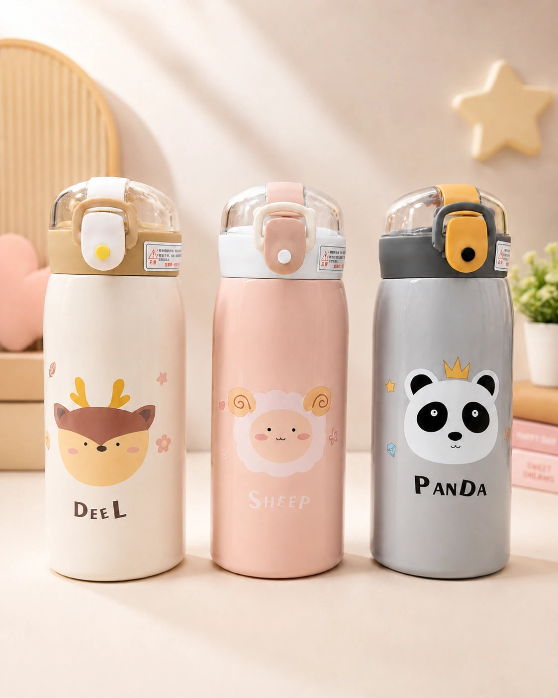 Kids Cartoon Vacuum Insulated Water Bottle – Stainless Steel Leakproof Hot & Cold Flask for School & Travel