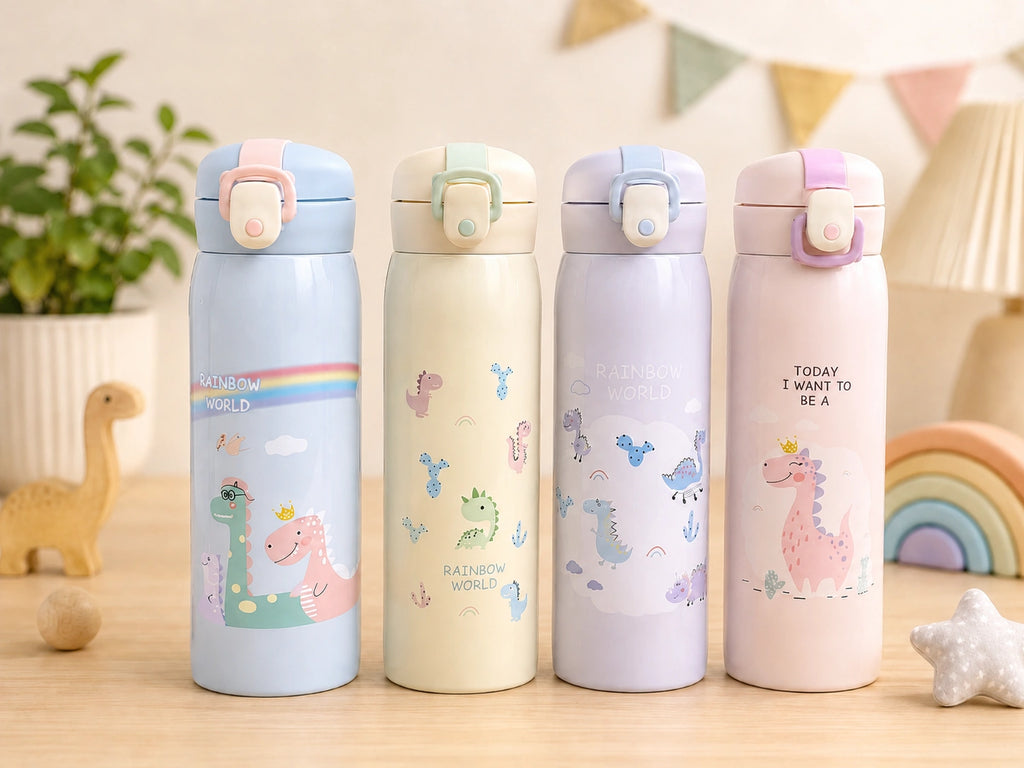 Kids Dinosaur Vacuum Insulated Stainless Steel Water Bottle – Leak Proof Hot & Cold School Bottle