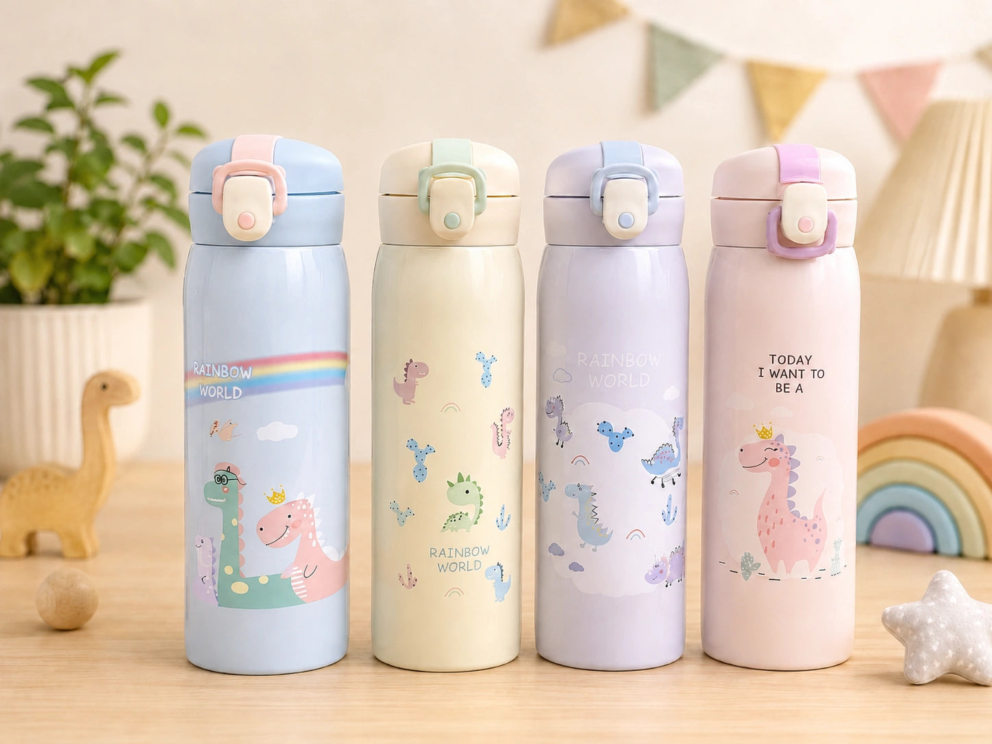 Kids Dinosaur Vacuum Insulated Stainless Steel Water Bottle – Leak Proof Hot & Cold School Bottle