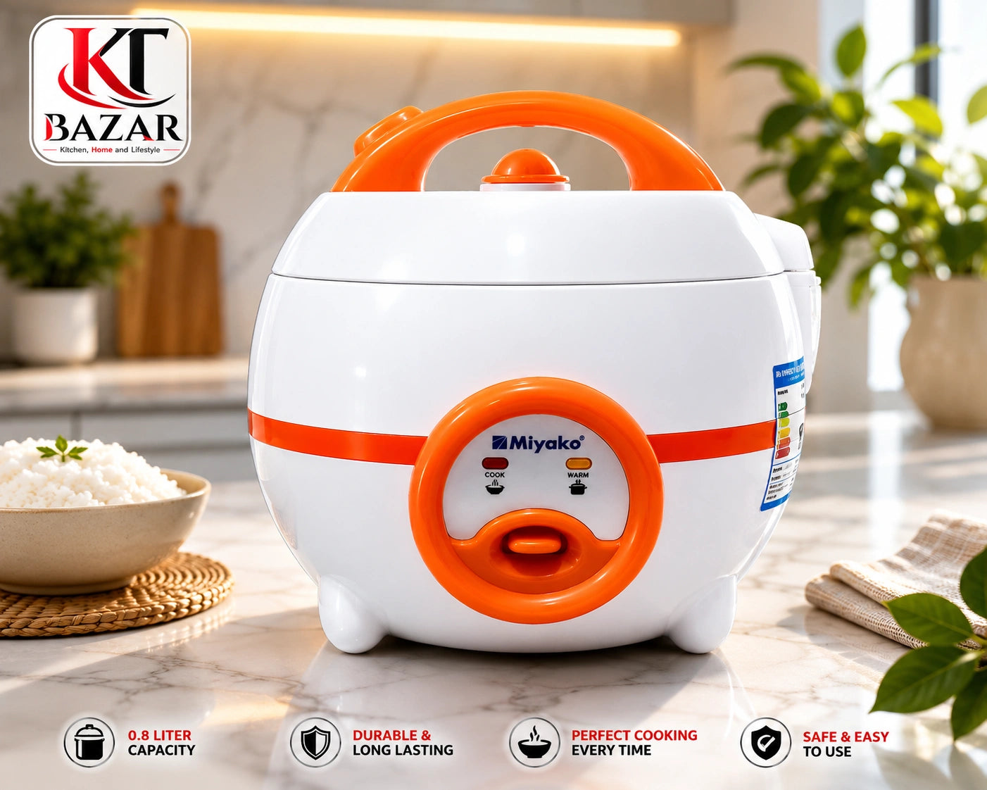 Miyako 0.8L Electric Rice Cooker – Automatic Cook & Warm Mini Rice Cooker for Home, Office & Hostel