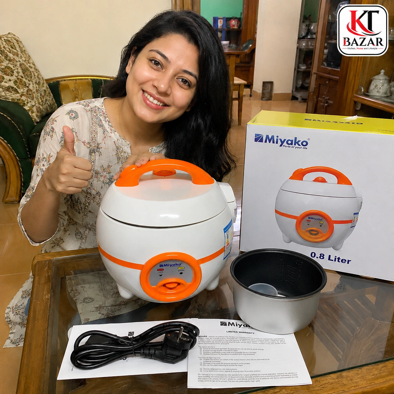 Miyako 0.8L Electric Rice Cooker – Automatic Cook & Warm Mini Rice Cooker for Home, Office & Hostel