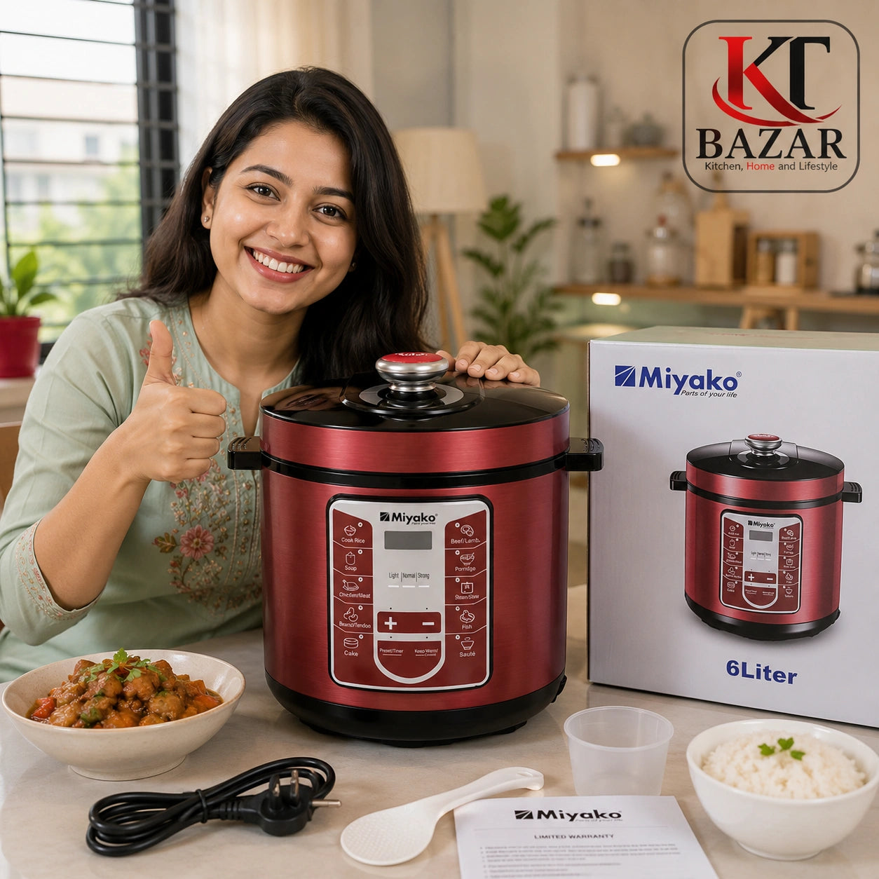 Miyako 6L Electric Pressure Cooker – Digital Multi Cooker with Auto Warm Function for Fast & Healthy Cooking