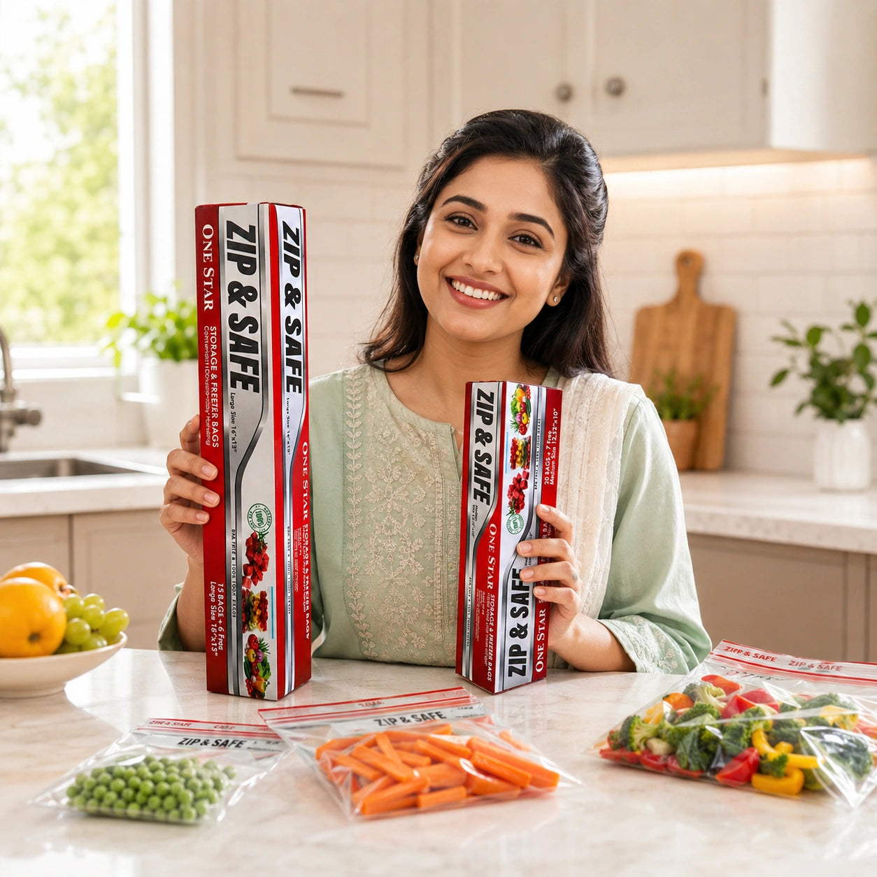 One Star Zip & Safe Storage & Freezer Bags – BPA Free Food Storage Zip Lock Bags for Kitchen & Freezer Use