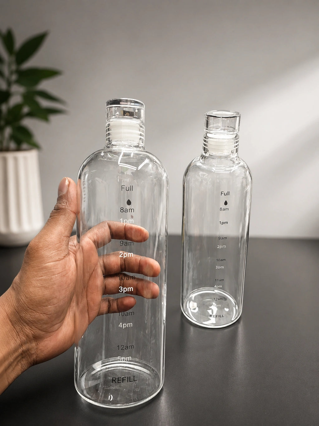 Time Marker Glass Water Bottle – Leakproof Hydration Bottle with Hourly Time Marker