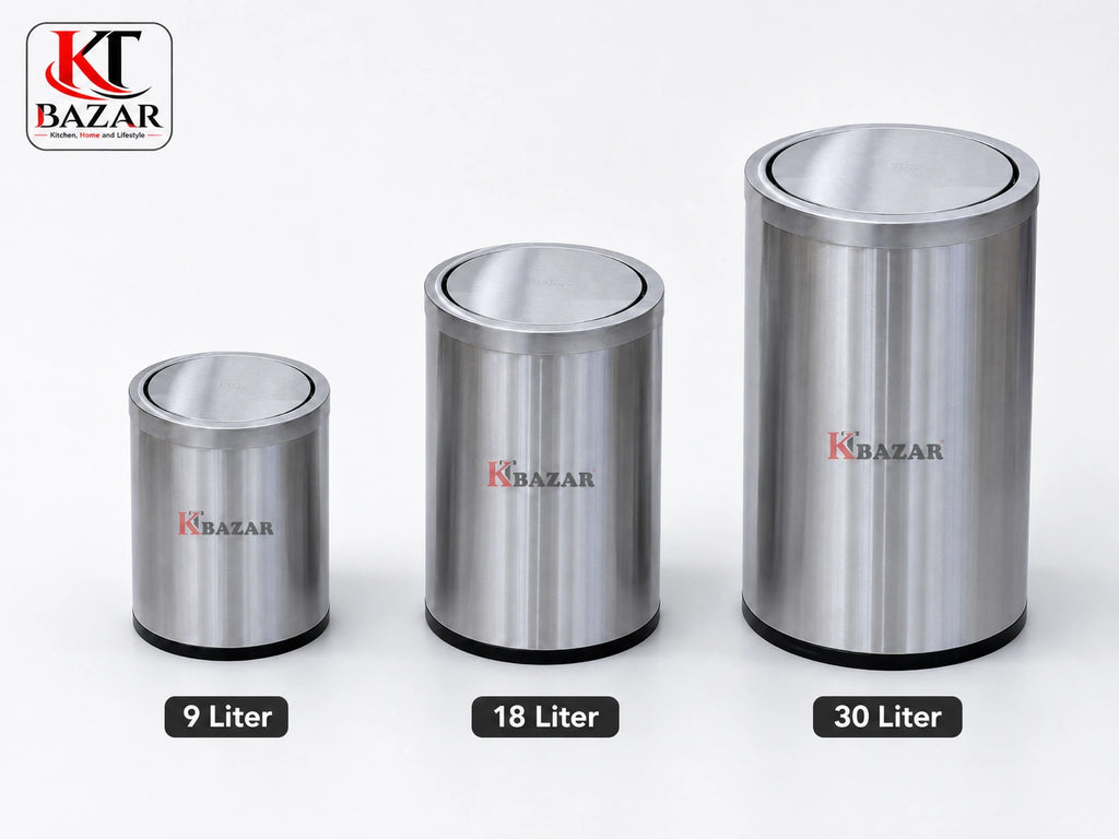 Premium Stainless Steel Swing Dustbin 9L, 18L & 30L – Heavy Duty Waste Bin for Home, Office & Kitchen