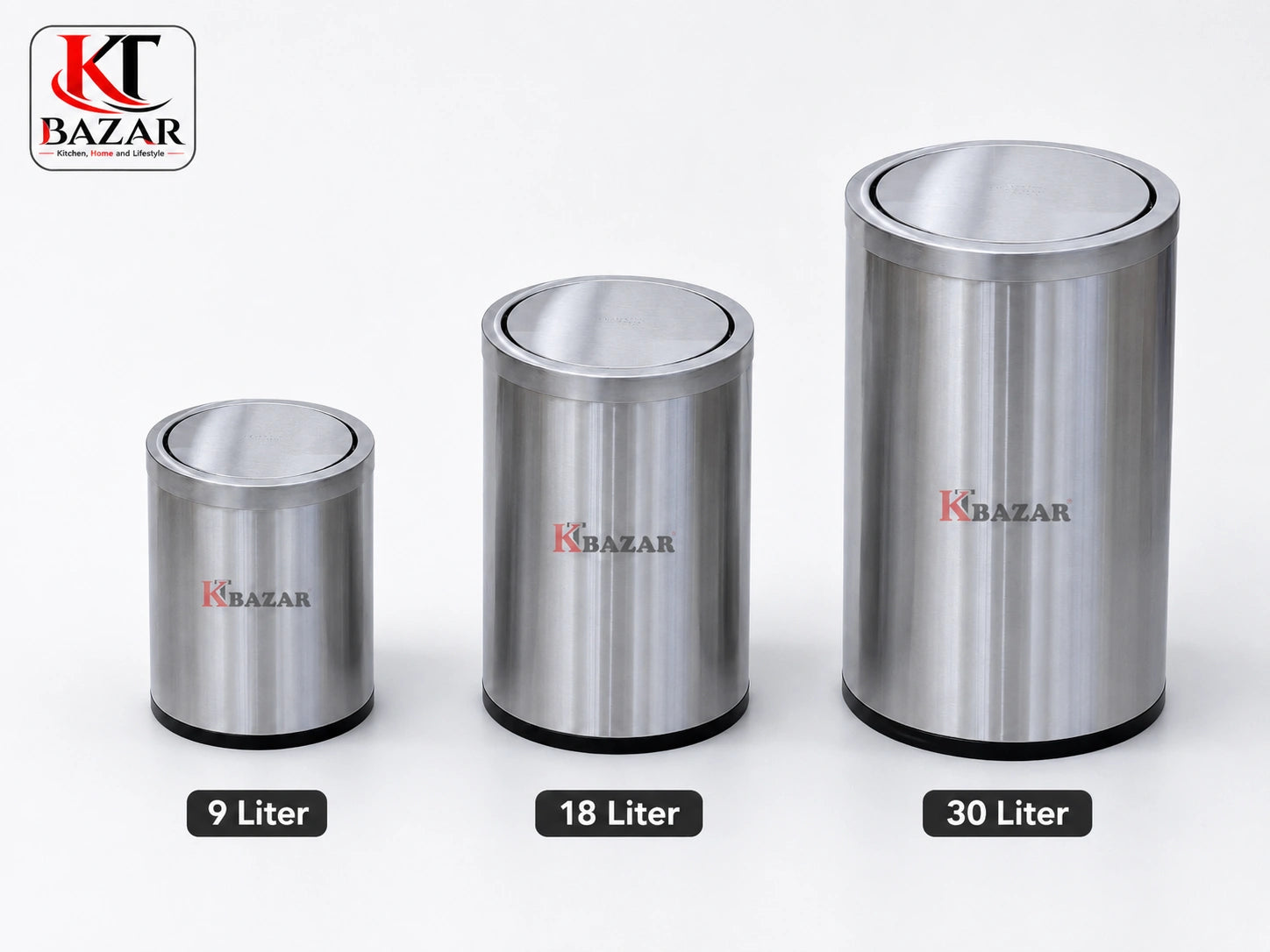 Premium Stainless Steel Swing Dustbin 9L, 18L & 30L – Heavy Duty Waste Bin for Home, Office & Kitchen