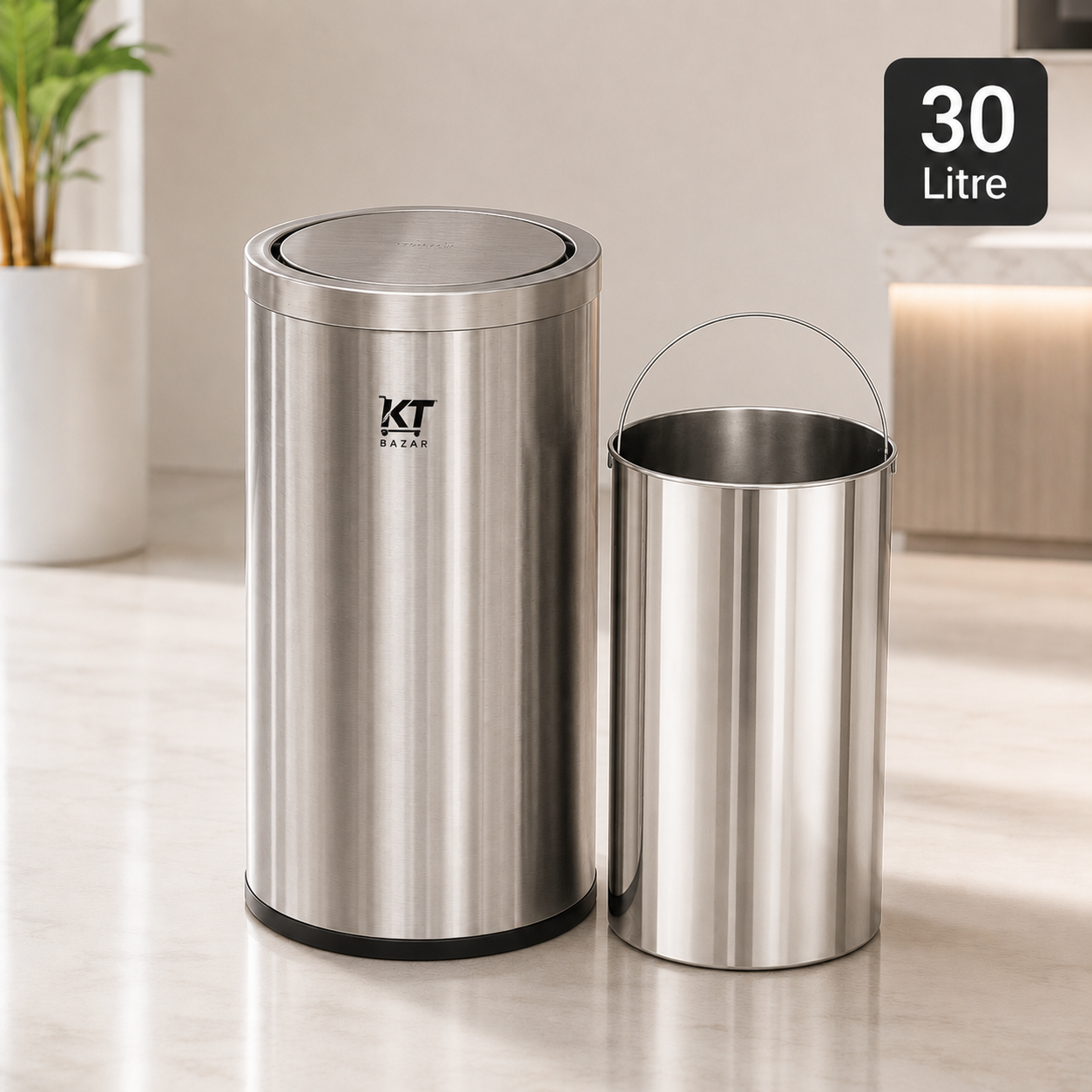 Premium Stainless Steel Swing Dustbin 9L, 18L & 30L – Heavy Duty Waste Bin for Home, Office & Kitchen