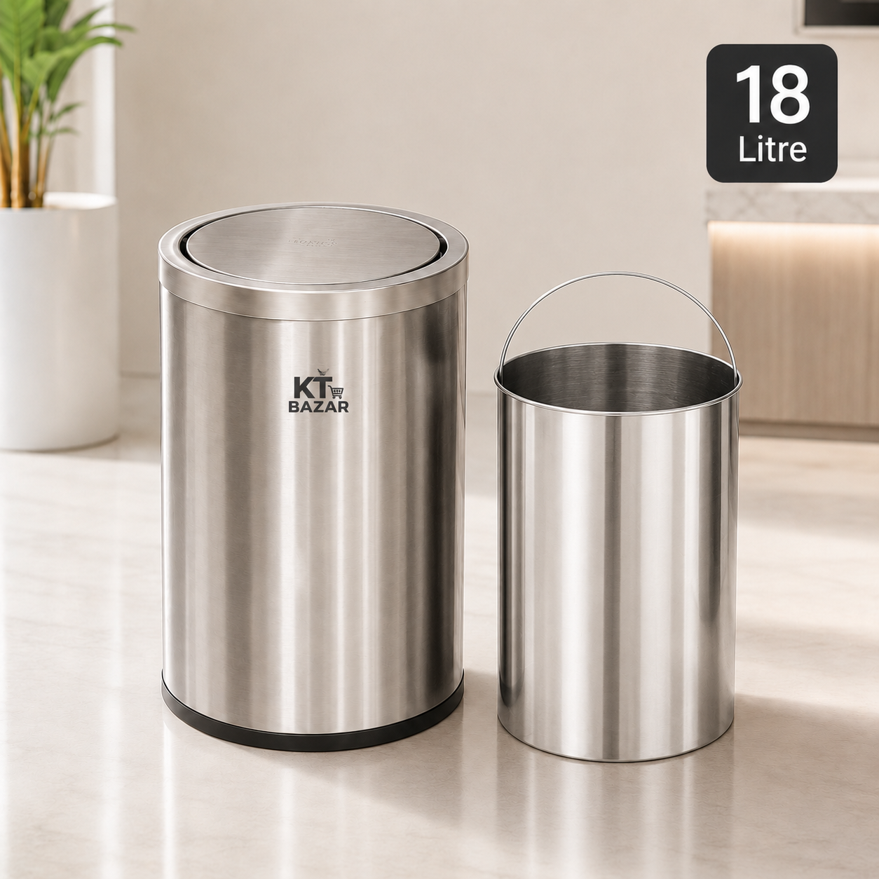 Premium Stainless Steel Swing Dustbin 9L, 18L & 30L – Heavy Duty Waste Bin for Home, Office & Kitchen