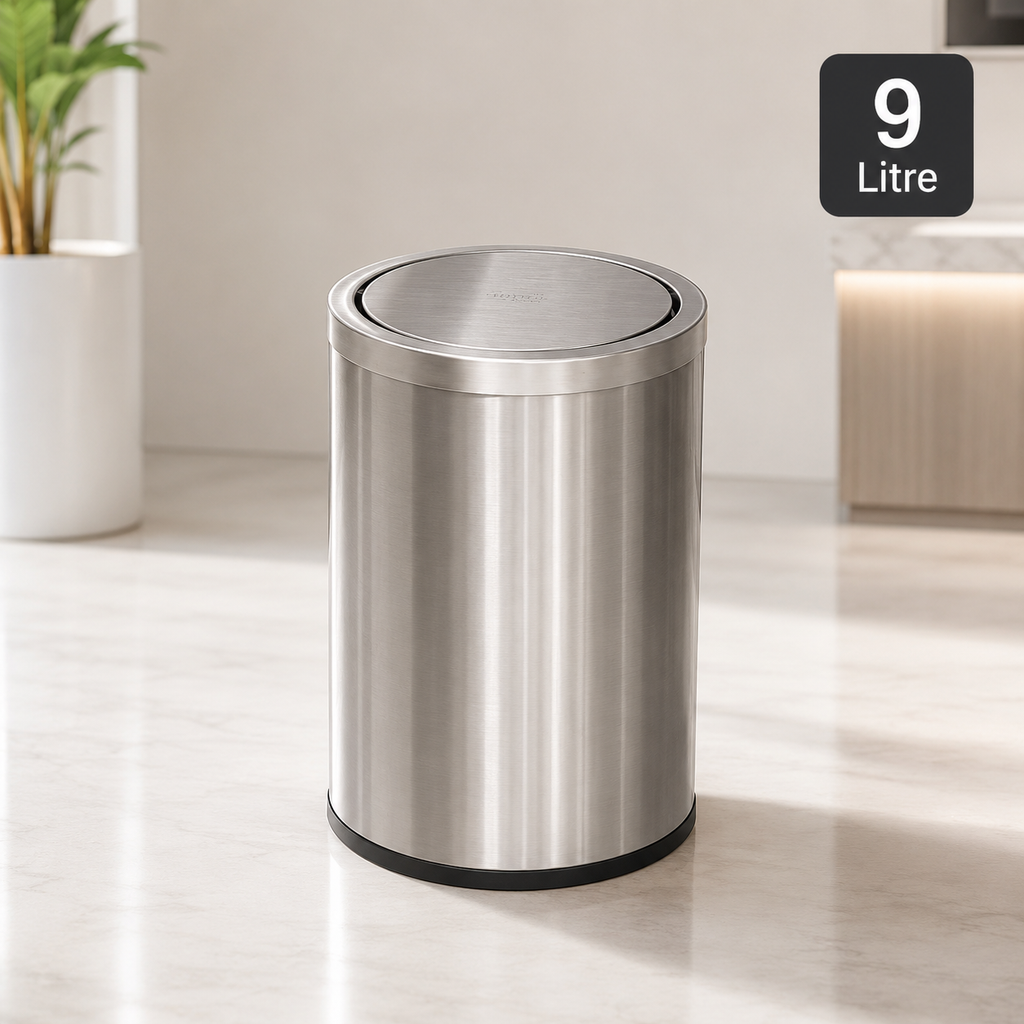 Premium Stainless Steel Swing Dustbin 9L, 18L & 30L – Heavy Duty Waste Bin for Home, Office & Kitchen