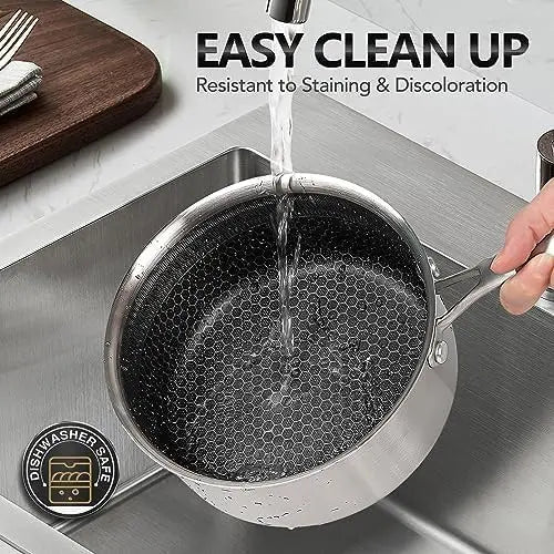 Uncoated Honeycomb Design Stainless Steel/Milk Pan with Glass Lid