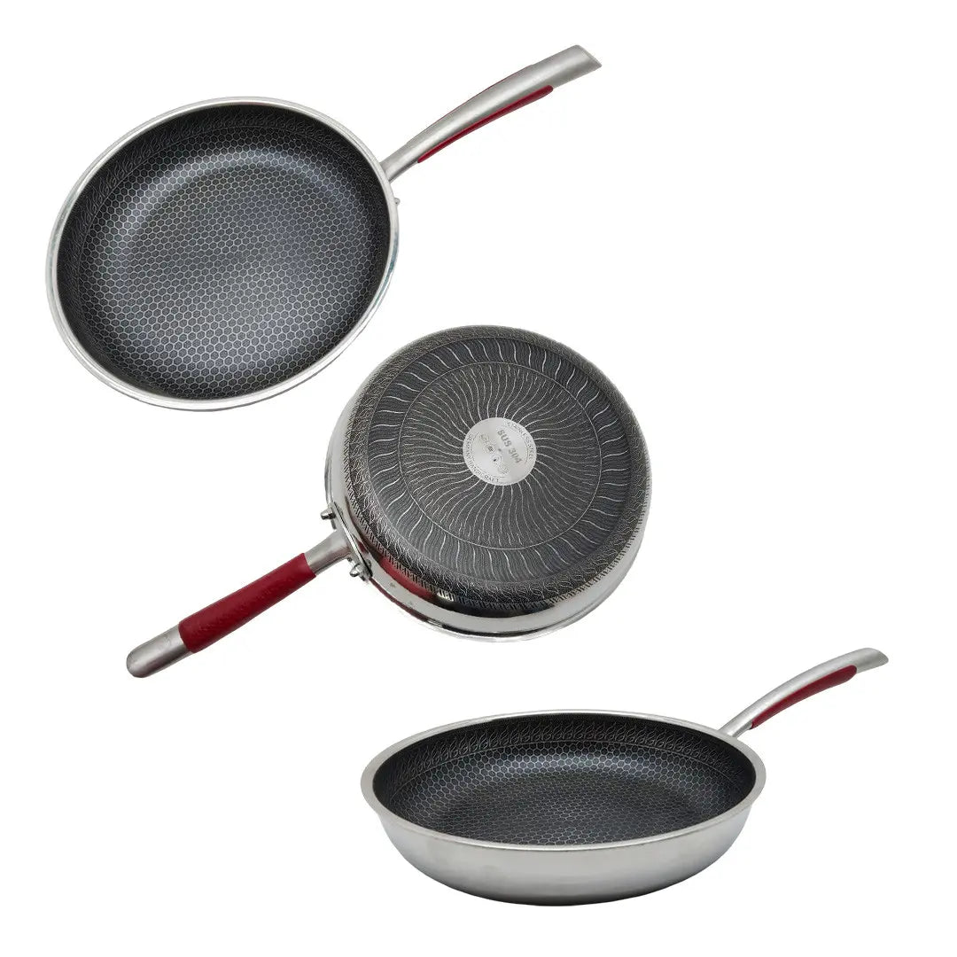 Uncoated Honeycomb Design Stainless Steel Fry Pan