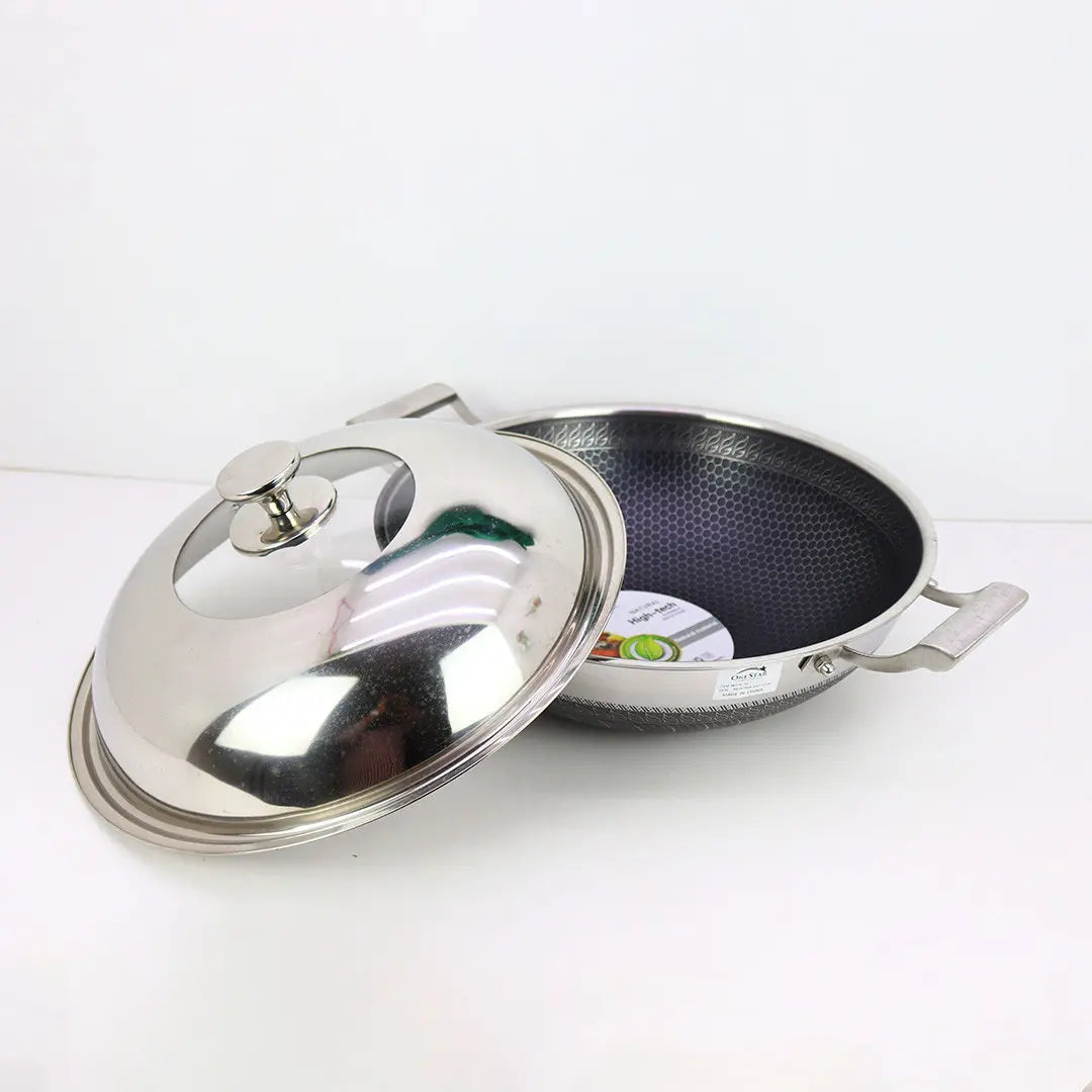 Uncoated Honeycomb Design Stainless Steel/Karai with SS/Glass Lid