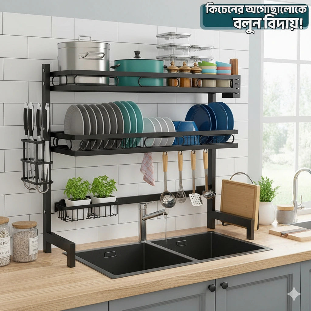 Multi-Layer Kitchen Sink Dish Rack | Over Sink Stainless Steel Dish Organizer