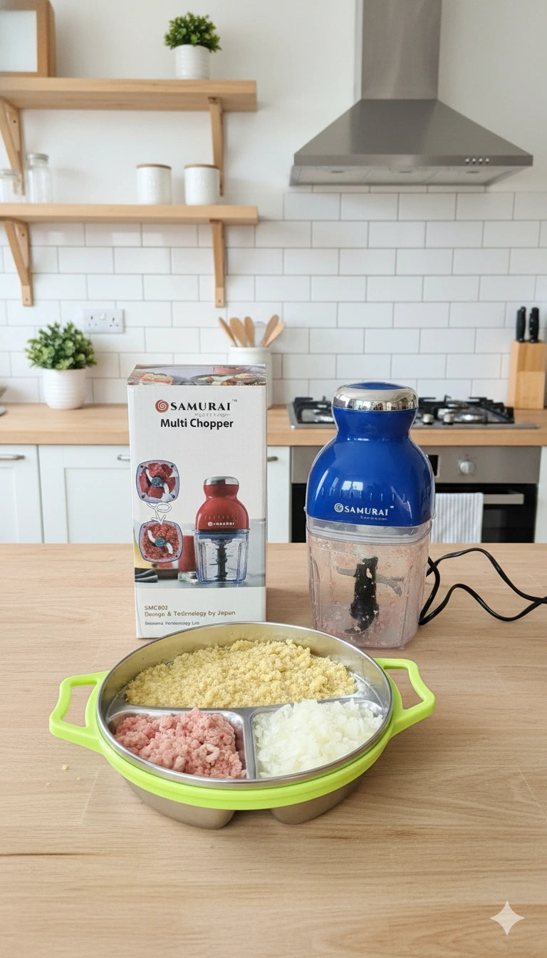 Samurai Electric Multi Chopper – Stainless Steel Vegetable, Meat & Onion Mini Food Processor for Kitchen