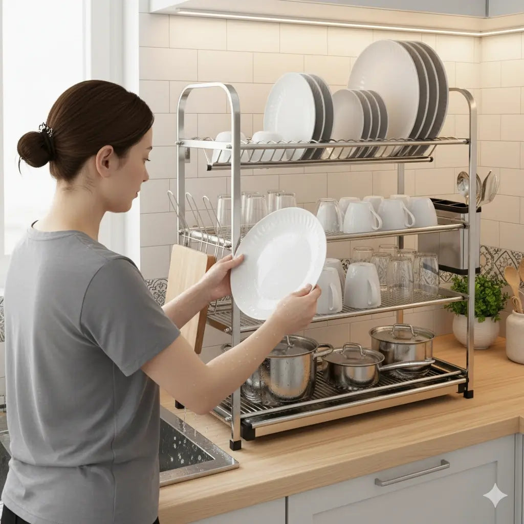 SKB Dish Drying Rack Stainless Steel Sus 304 Food Grade with knife set